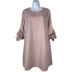 Yoins Loose-Fit Soft Pink Tunic Dress With Tie Sleeve Details Large